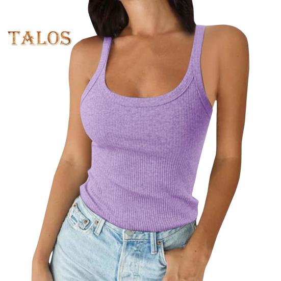 Dámské tílko bez rukávů, špagetové ramínko, kulatý výstřih, žebrovaný pletený tílko, slim střih, základní tílko, pro denní nošení, pláž, kancelář