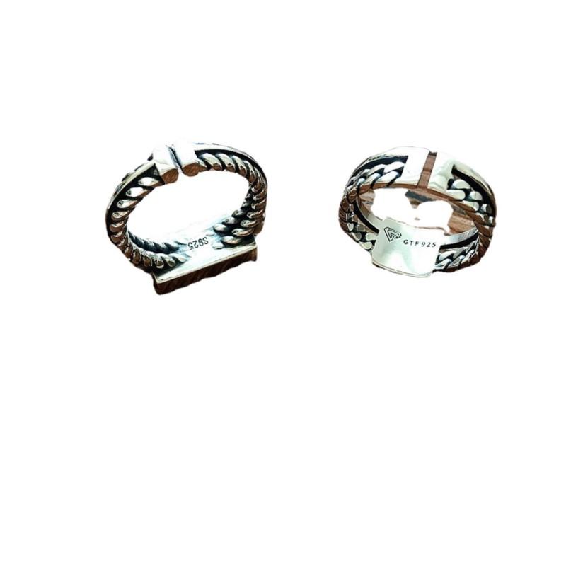 PANJBJ 925 Sterling Silve Geometry Drip Glaze Ring for Women Punk Punk Chain Retro Versatile Jewelry Gift Dropshipping