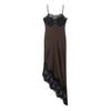 European & American 2025 Summer Women's Asymmetrical Lace Satin Dress 477211