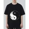 Black Oversized T-Shirt Yin Yang Print Graphic Tee for Casual Wear and Street Style