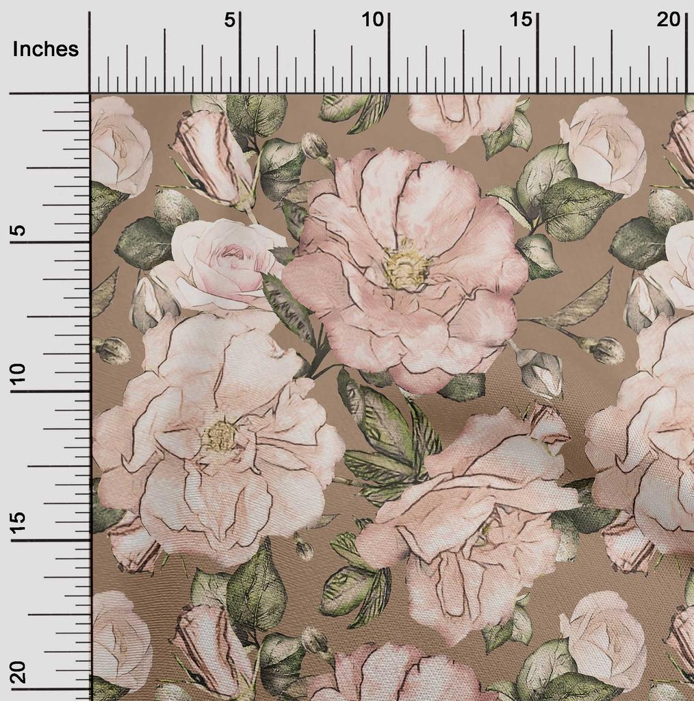 oneOone Cotton Flex White Fabric Leaves & Flower Florals Sewing Material Printed Fabric By The Yard 40 Inch Wides -