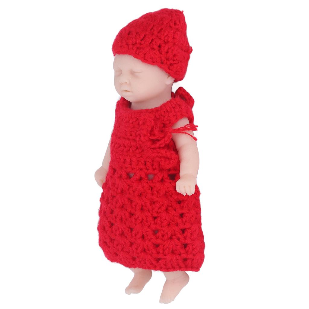 6in Simulation Doll with Red Sweater Solid Silicone Newborn Doll Toy for Over 3 Years Old