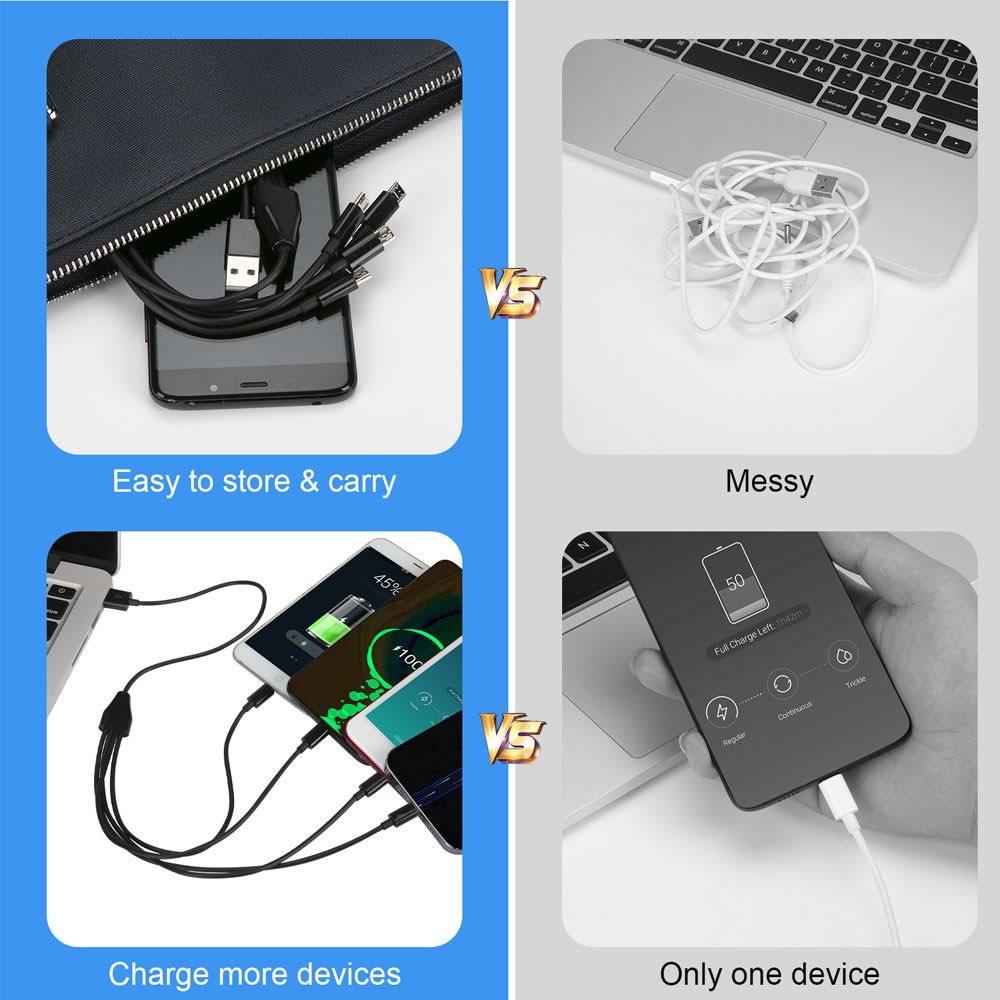 Short Cord 5V USB A C To Type C Multiple Charging Cable 4 In 1 Micro USB Splitter Adapter Cable 4 Port USB C PD Splitter Cable