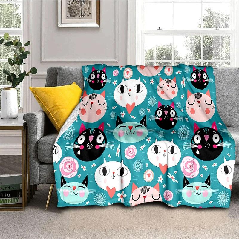 Cartoon Cat Flannel Comfortable Warm Blanket Children'S Gift Fluffy Soft Blanket Sofa Nap Portable Blanket