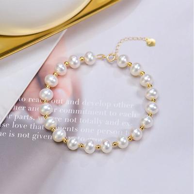 Real Natural Freshwater Pearl Gold Bracelet Woman,Vintage 18k Gold Pearl Bracelet Jewelry Baby Girl Wife Annniversary Gift White