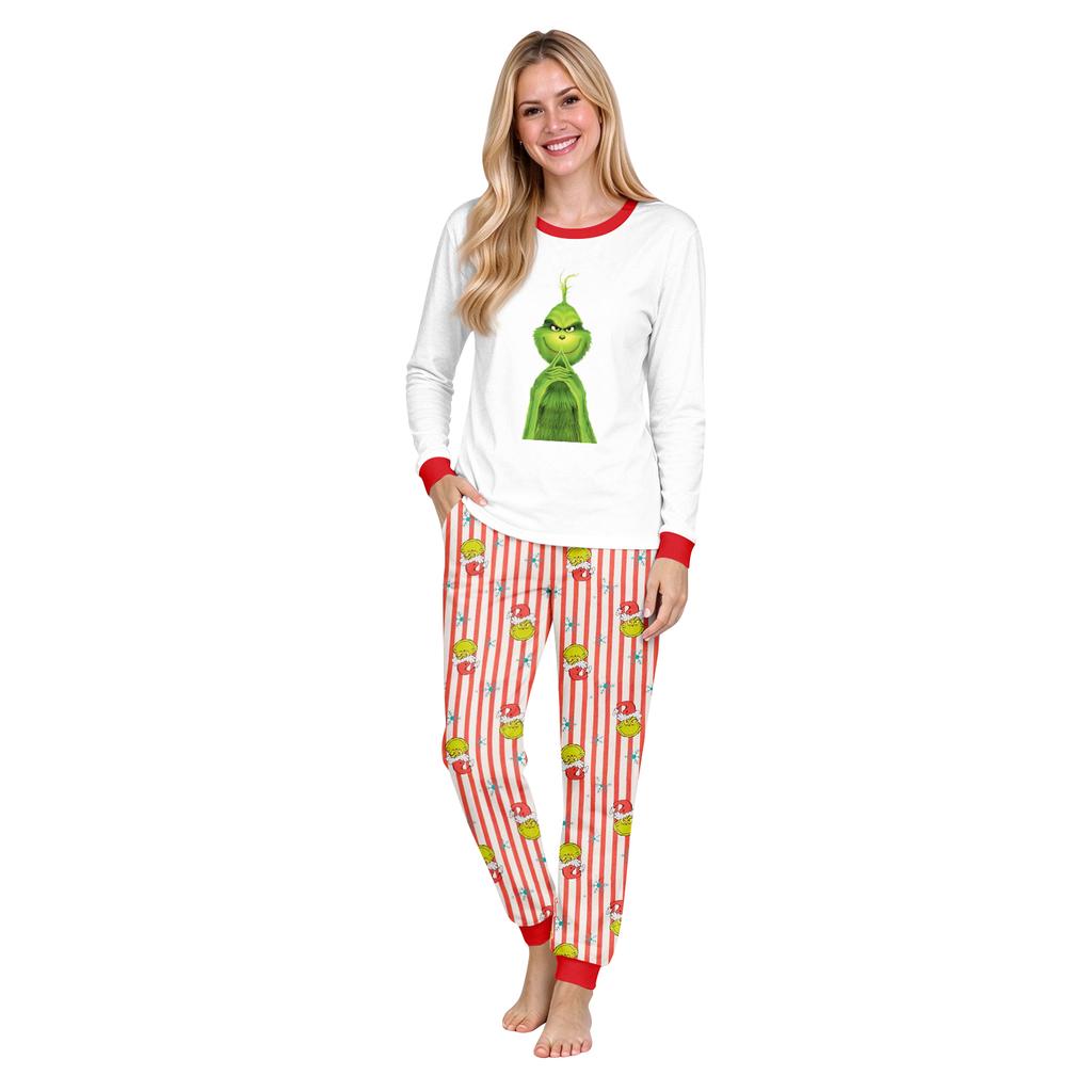 Juleprint Rundhals Top og Joggingbukser Sæt Ferie To Delt Loungewear Outfit