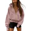 Felpa corta con cappuccio e zip a maniche lunghe da donna, foderata in pile, casual