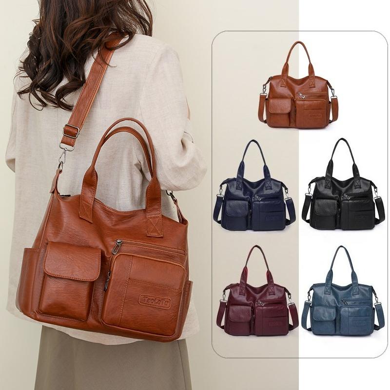 Fashionable Women's Handbag with Large Capacity Solid Color Soft PU Leather Material Retro Shoulder Bag  Crossbody Bag