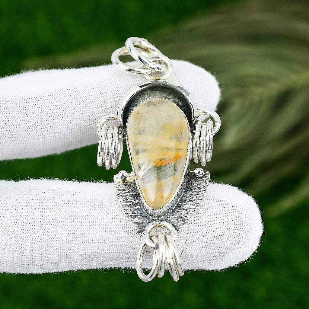 Gift For Her 925 Sterling Silver Natural Plume Agate Gemstone Jewelry Pendant