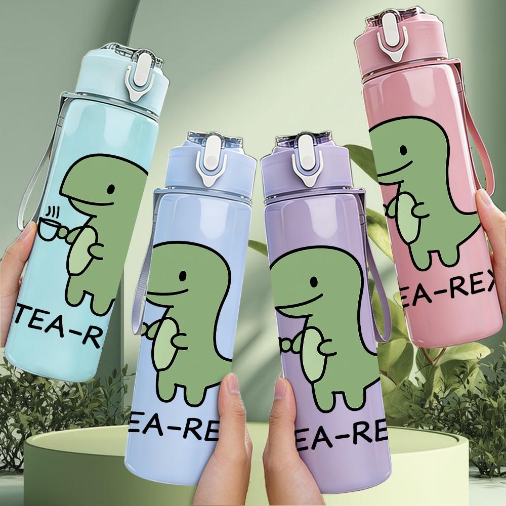 1PC Tea Rex Dinosaur Pun Art 750ml Color Plastic Sports Water Bottle Leakproof Flip Straw Lid Suitable for Sports Office Home Use
