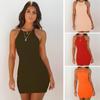 Spring/Summer European and American Sexy Ribbed Small Strap Dress Solid Color Knitted Short Skirt