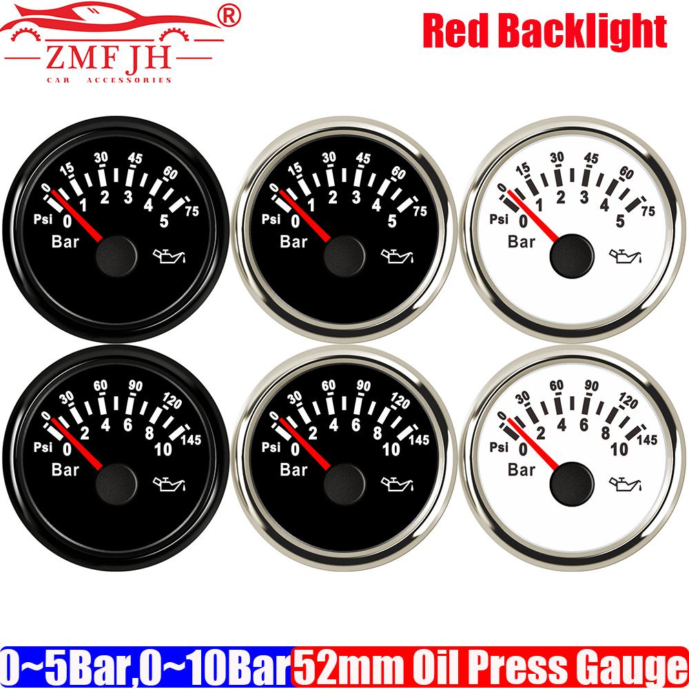 Red LED Pointer Oil Pressure Gauge with Press Sensor 1/8NPT Car 52MM Oil Press Meter Indicator 0~5Bar,0~10Bar,0-75PSI,0-145PSI