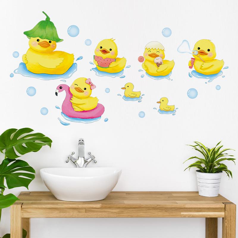 Cartoon Animal Little Yellow Duck Wall Sticker Bathroom Wall Decoration Waterproof and Moisture-proof Sticker Self Adhesive Wall Decals