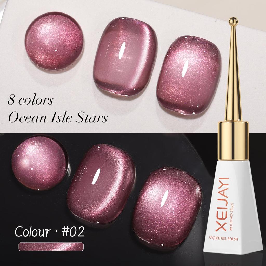Galaxy Starlight Ice Blue & Purple Cat Eye Sea Glass Crystal Manicure Gel 2025