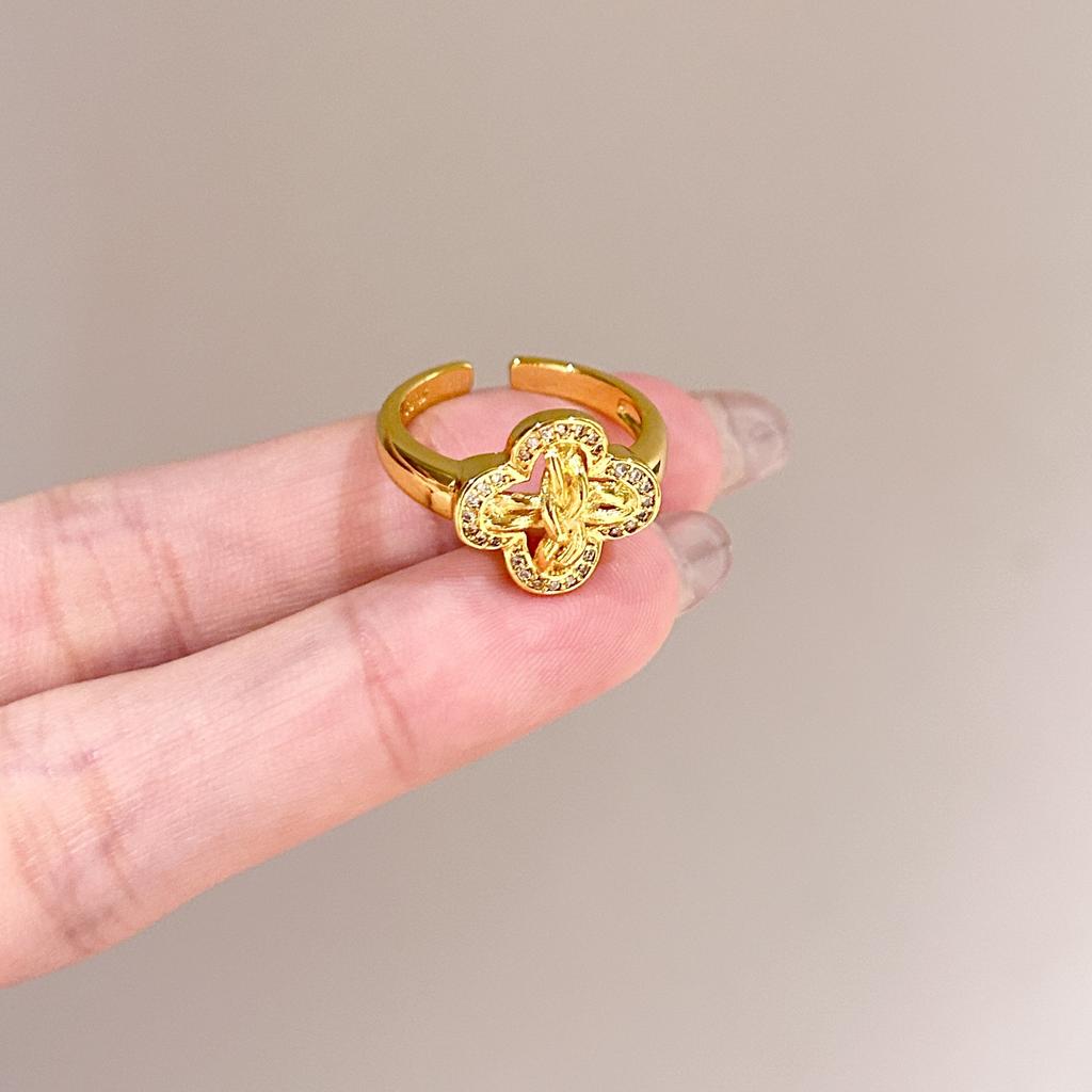 Medieval Brushed Diamond-encrusted Zircon Ring for Women Does Not Fade, Light Luxury and Versatile Open Index Finger Ring Jewelry.
