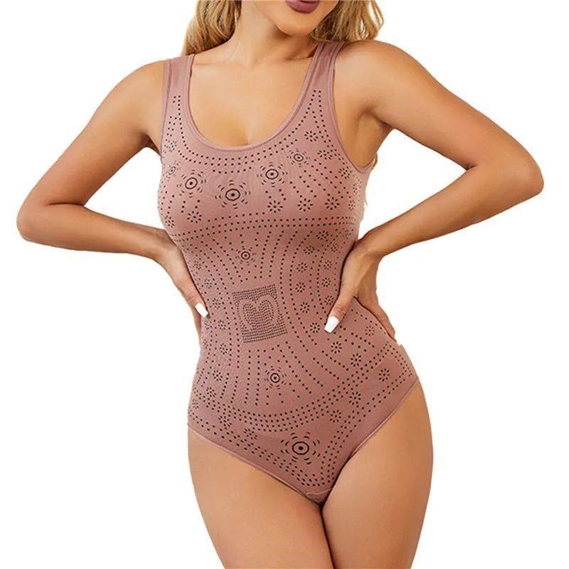 

Seamless Bodysuit Shaper Printed Plus Size Shapewear Belly S Bean Paste 5XL(90-105kg)