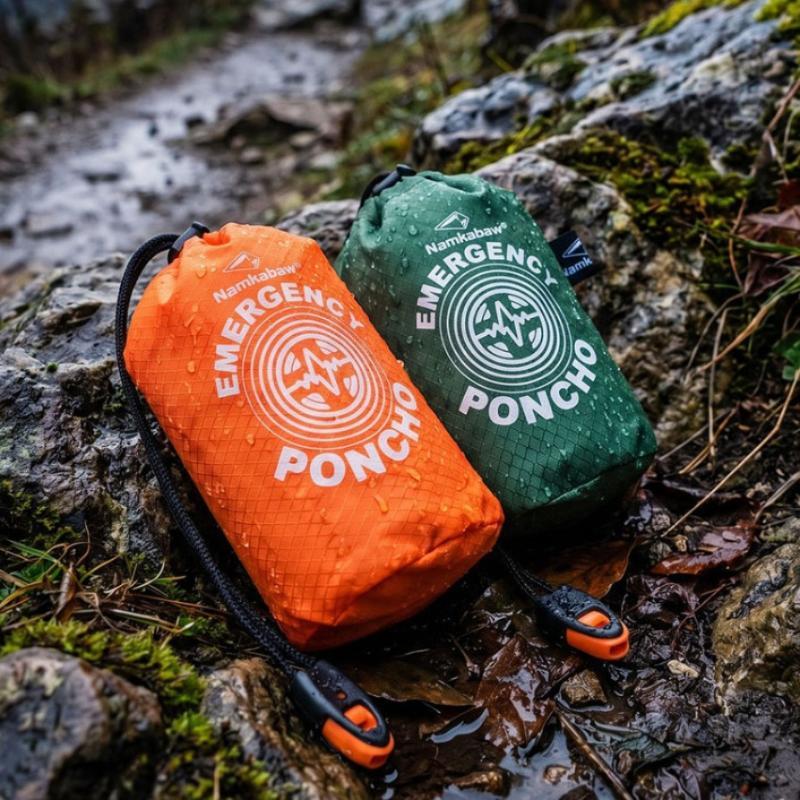 Wasserdichter Thermischer Notfallponcho Mit Aufbewahrungstasche Tragbar Für Camping Wandern Outdoor-Aktivitäten