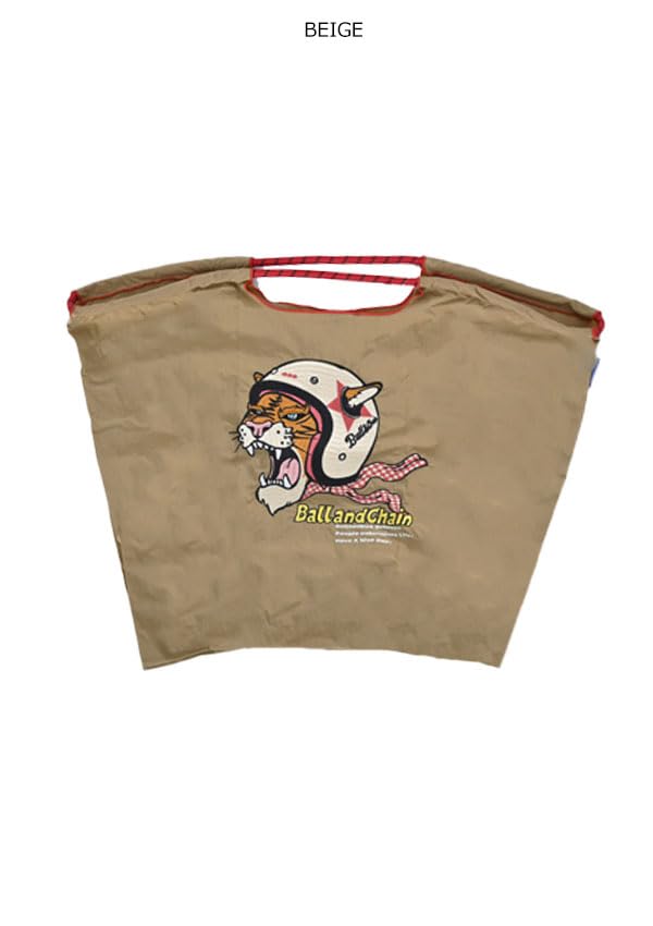 Ball and Chain Large Size HELMETTO TIGER Helmet Tiger Shopping Bag Eco Bag 301149 [Ball & Chain] (BEIGE, L)