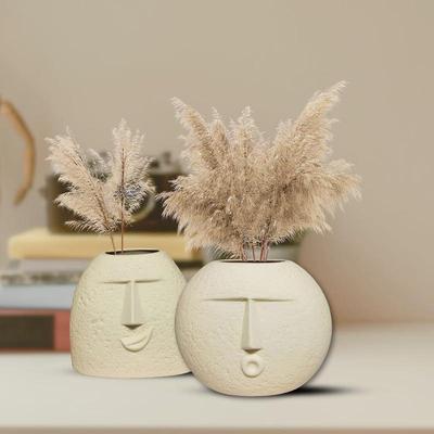Latest Ceramic Beige 'Kiss Face Vase' | Vases for Home Decor Decorative Vase for Dried Flowers and Pampas Grass - Set of 2