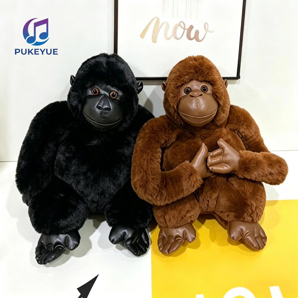 PUKEYUE Peluche Realistico di Gorilla Nero Marrone Cuscino Scimmia da Abbracciare Morbido Peluche Bambola Cuscino per Dormire Peluche Regalo Ragazzo
