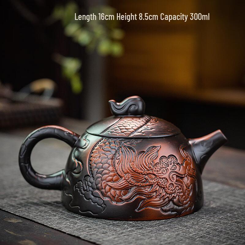 Handmade Embossed Ceramic Teapot - Dragon & Phoenix