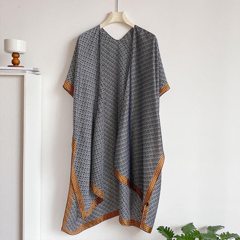 

Контрастный узор Разрезная шаль Женский дизайн Чувство Этнический стиль Тонкий Солнцезащитный Шарф из искусственного шелка 180*90 серый