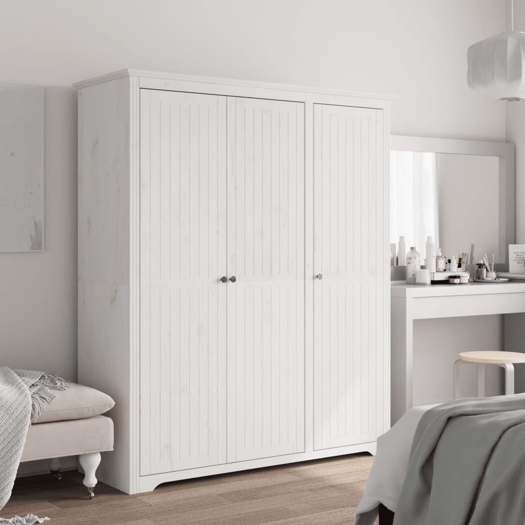 Vidaxl Kleiderschrank Bodo, Weiß, 146X53,5X173 Cm, Massivholz Kiefer