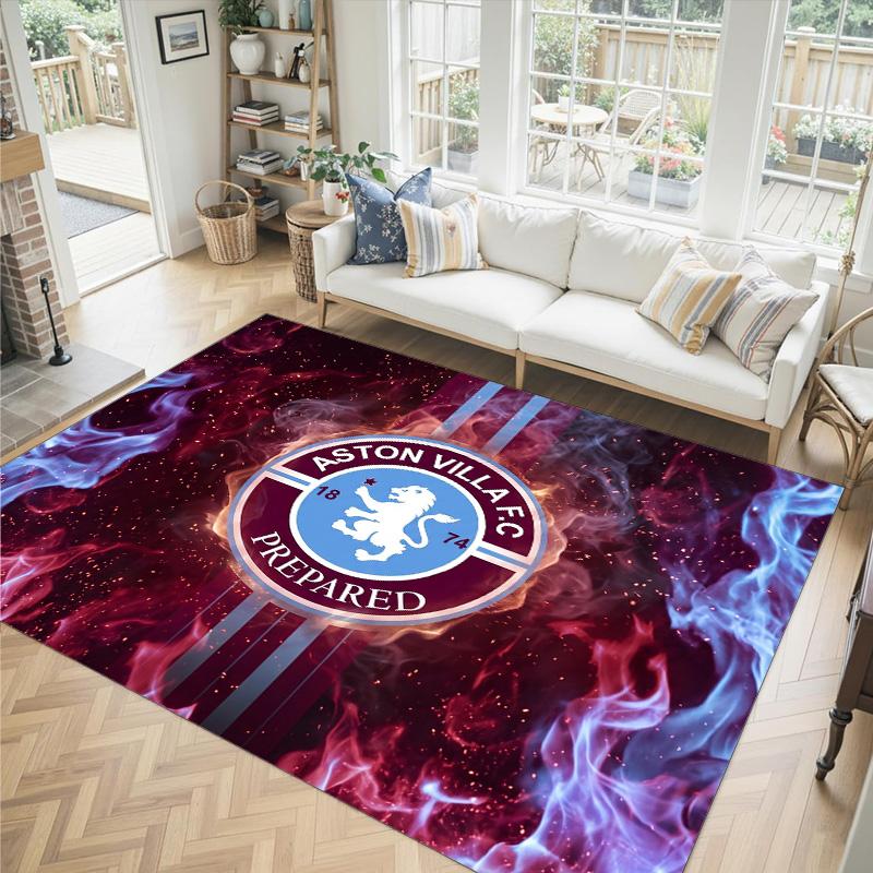 Aston Villa Football Design Crystal Velvet Carpet Cozy Non?Slip Printed Rug For Bedroom Living Room Entrance