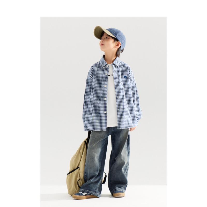 Boy S Long Sleeve Collared Plaid Shirt For Kids