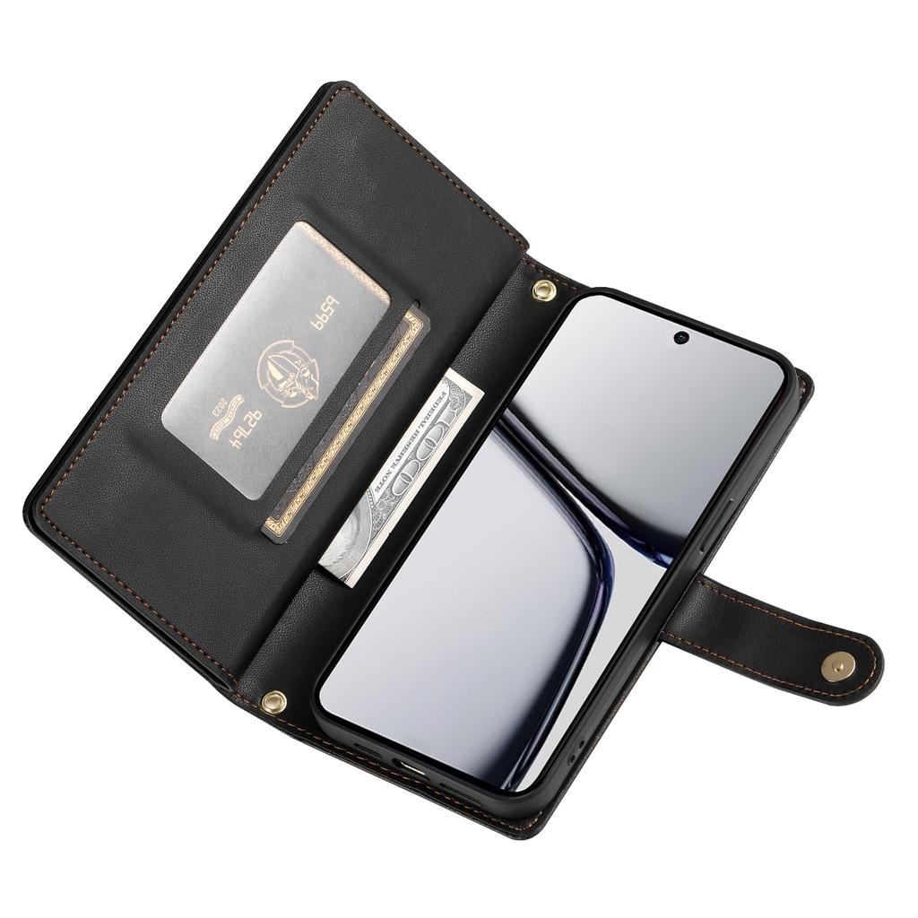 DF-011 For Realme C65 4G Case Zipper Pocket Wallet Leather Phone Cover with Straps