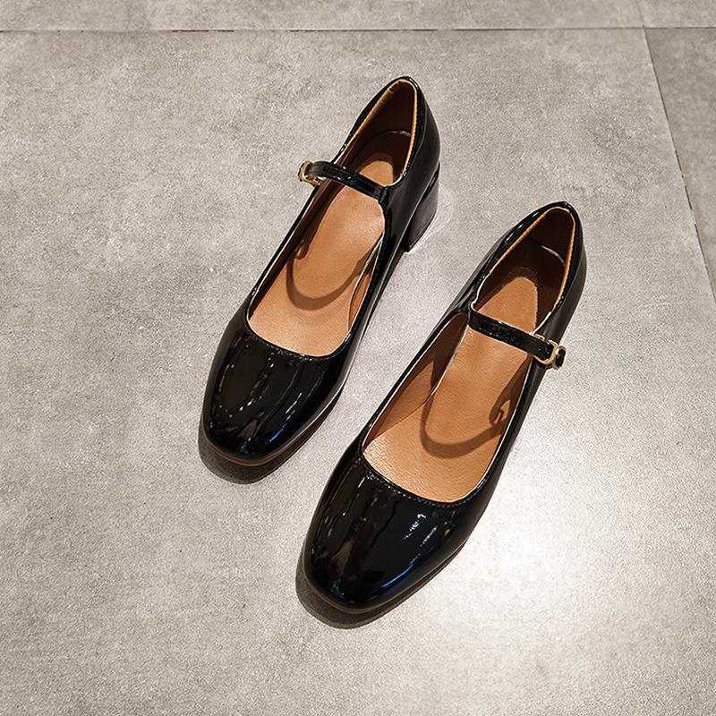 Móda Značka Mazefeng 2024 Jaro Podzim Mary Janes Boty Dámské Retro Kožené lodičky s čtvercovou špičkou Středně robustní podpatky 5 cm Kotníková přezka 35-39