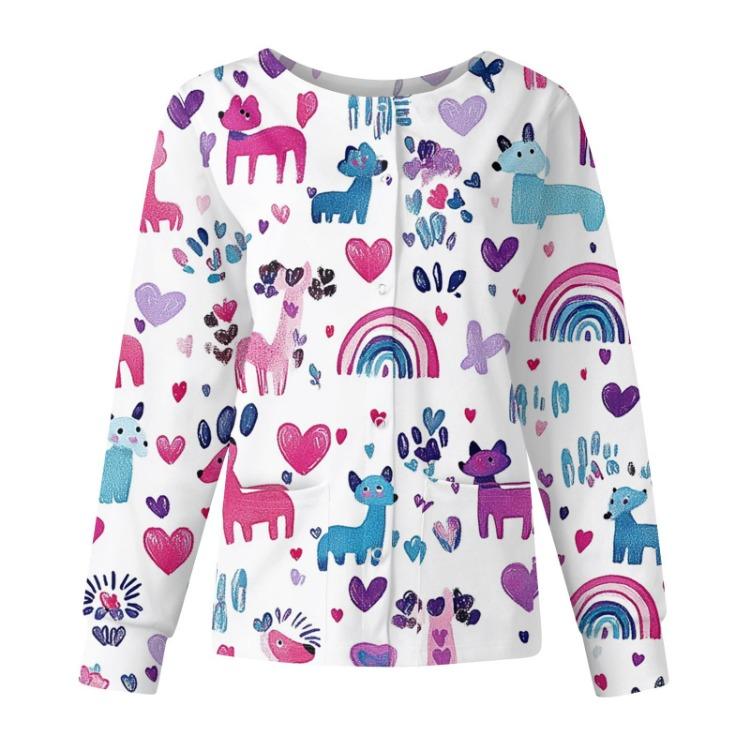 Women's Floral Printed Casual Long Sleeve Cardigan Top Single Breasted Protective Clothing