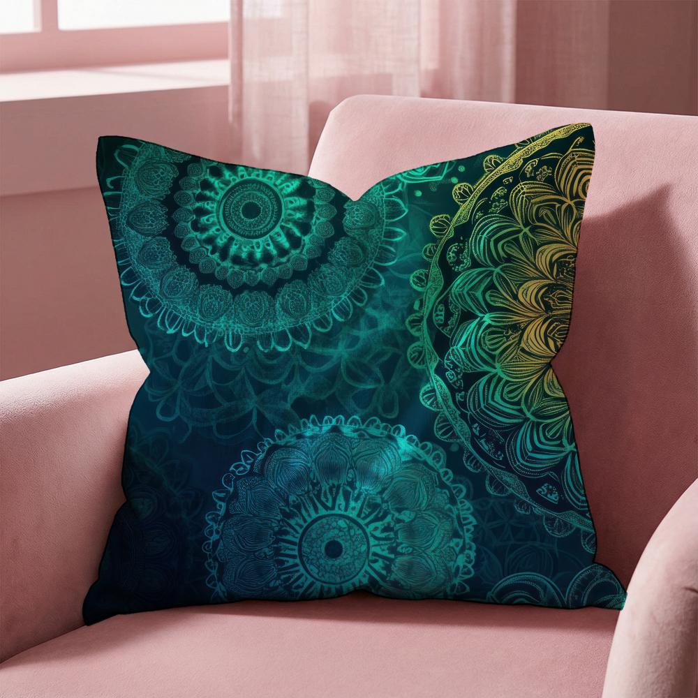 Colorful Floral Mandala Cushion Cover Multi-Scene Pillow Cover for Home & Car - Reversible, Soft & Durable for Daily Use