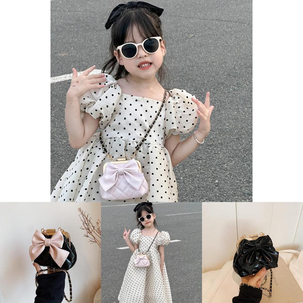 Modern Pu Leather Girls And Boys Shoulder Bag Featuring Adorable Bow And Checkered Pattern