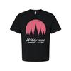 Wilderness Adventure Graphic Tee With Pink Sunset Pine Tree Silhouettes For Outd