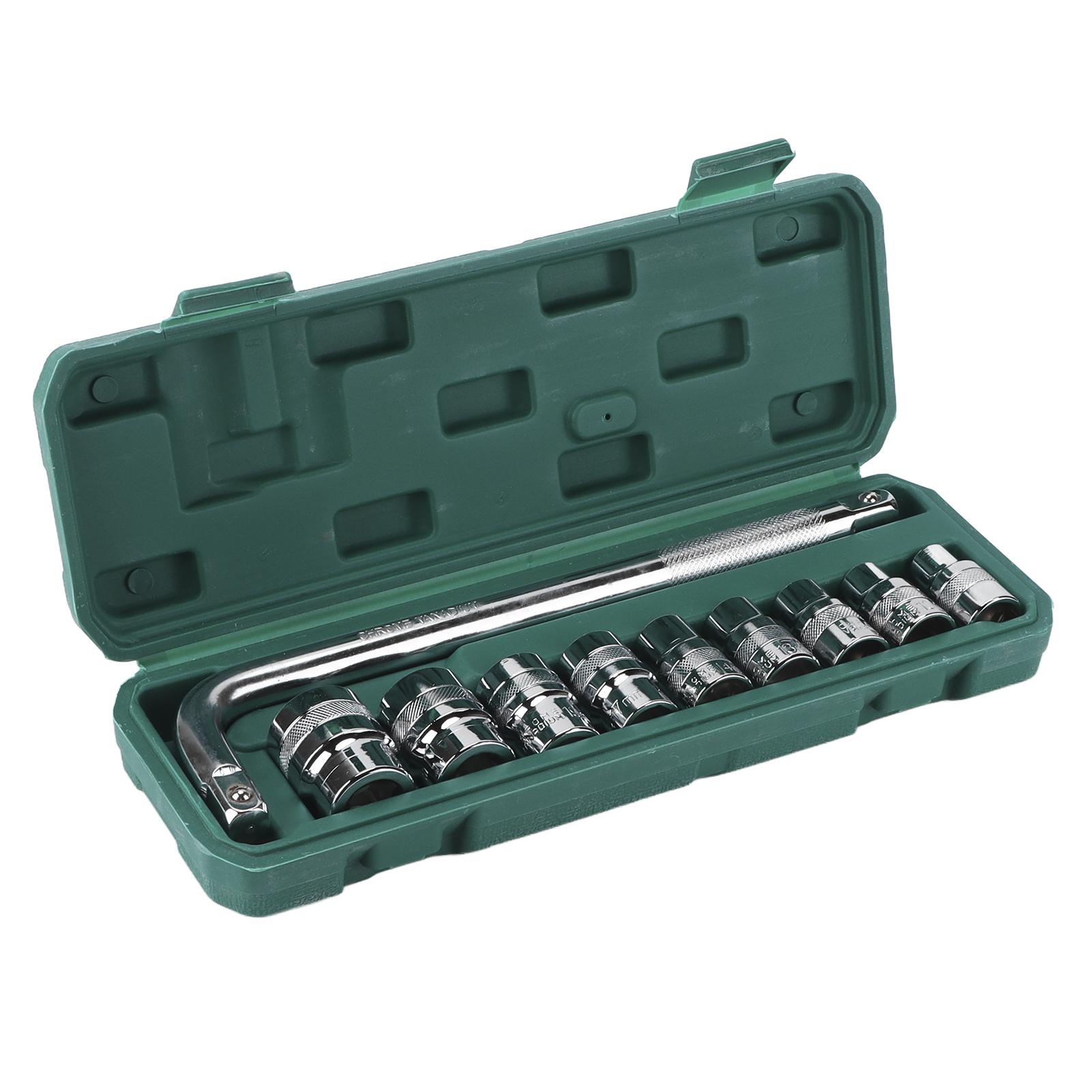 

10pcs 1 2in Socket Set 9‑Size Carbon Steel Electroplating Anticorrosion Auto Repairing Tool