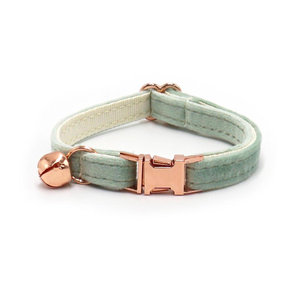 Adjustable White Tea Velvet Cat Collar with Bell - Cute & Comfy Pet Collar