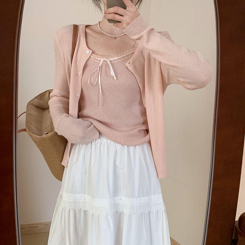 

Нежный стиль Жилет и кардиган - 2025 Весна/Осень Сладкий стройнящий трикотаж M: 95-105 jin розовый