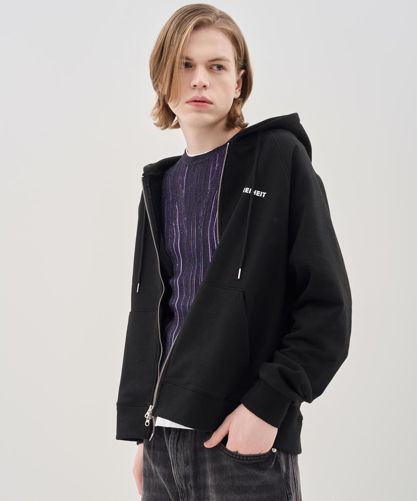 Thefrht Oversized Two-Way Artwork Zip-Up Hoodie (Black)