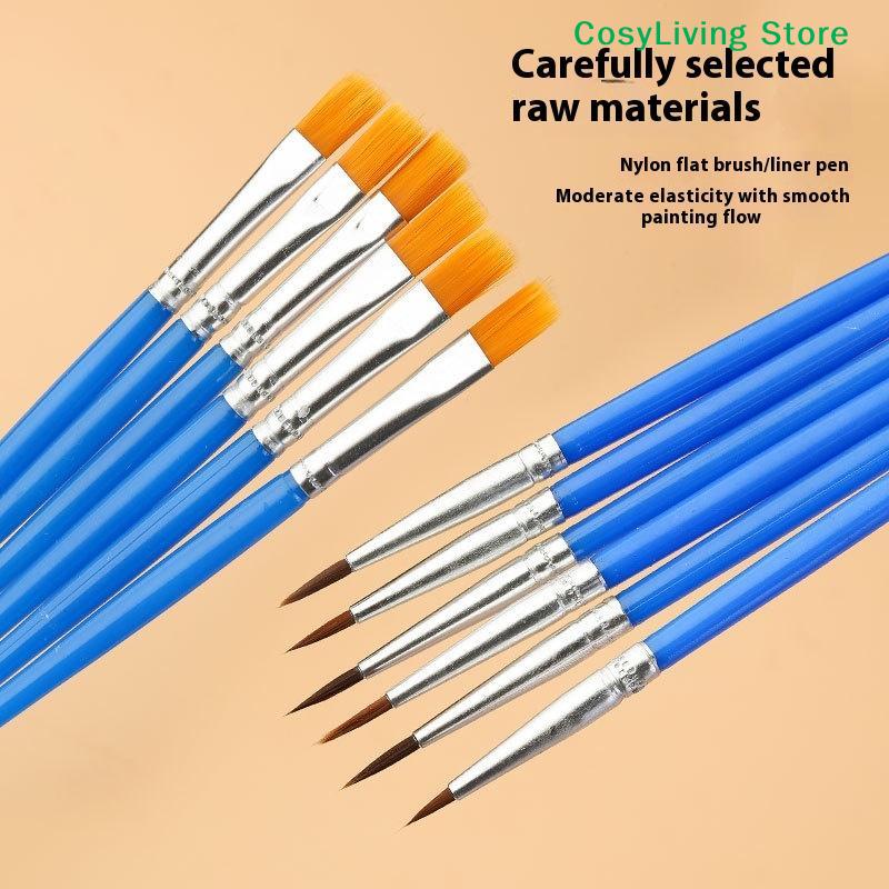 1Set Round Nylon Flat Hair Brush For Oil Acrylic Watercolor Painting Brushes Set Art Kids/Artists/Beginners/Students