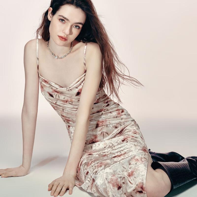 Veromoda 32437A049 Women's Cowl Neck Printed A-Line Slip Dress