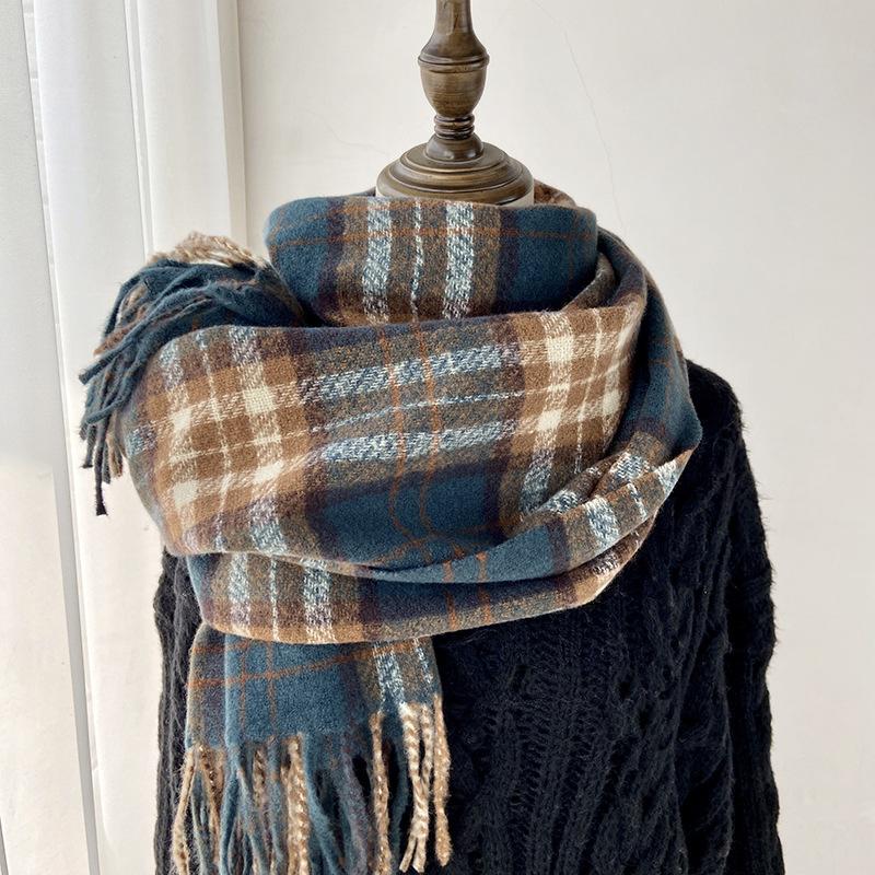 Women Winter Retro Knitted Scarf Headscarf Ladies Men Casual Preppy Plaid Warm Scarve Mujer Male Wrap Shawl Unisex New Korean