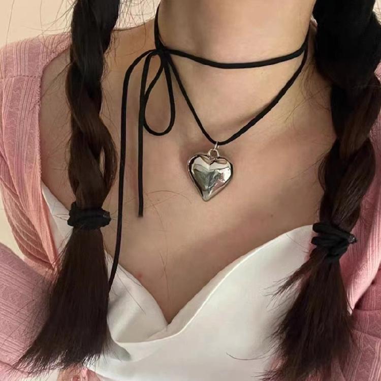 Heart Pendant Choker Necklace Neck Chain Adjustable Length Neckchain Fashionable Neckwear Jewelry Y2K Accessory Gift