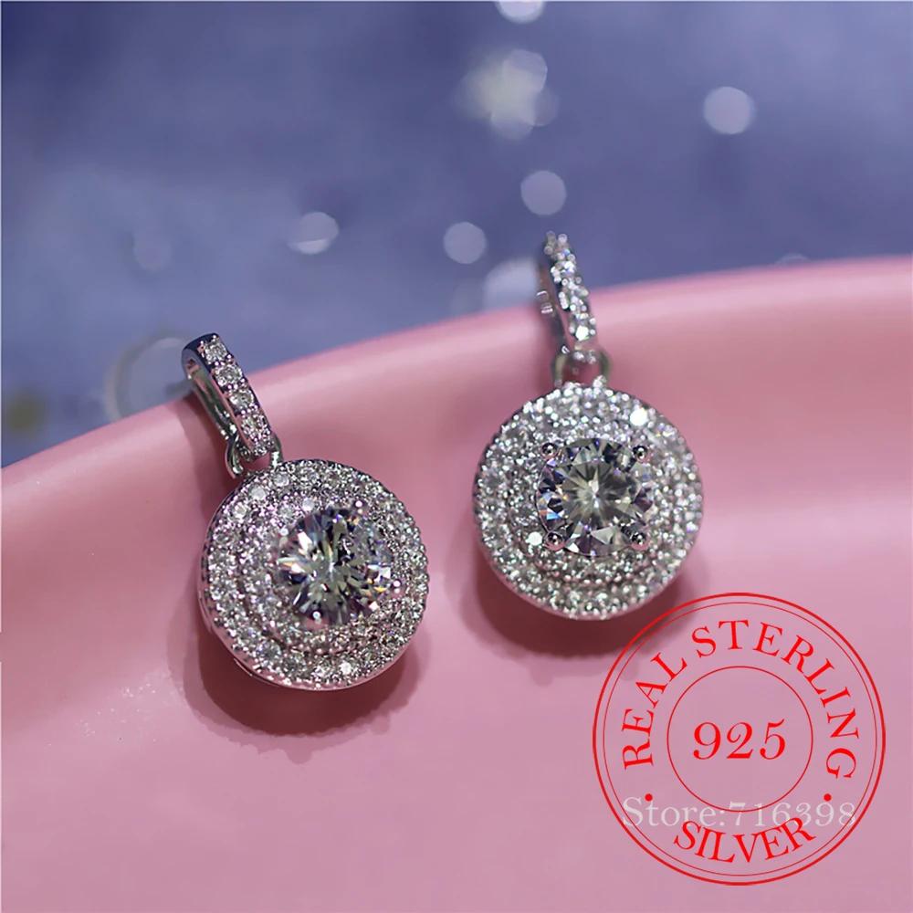 925 Sterling Silver Cubic zirconia Round Stud Earrings For Women Grils Bridal Earring Female pendientes mujer moda