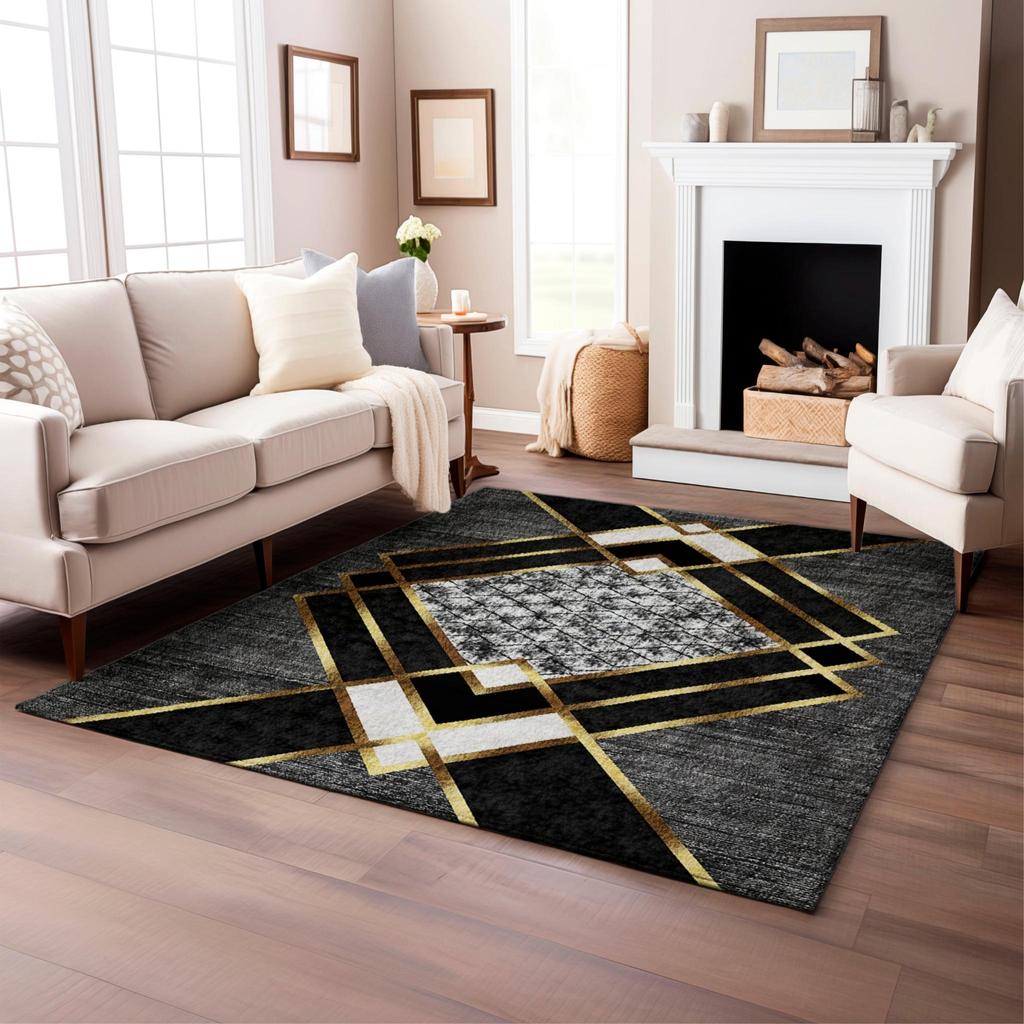 Black Gold Line 3D Digital Printing Non-Slip Flooring Carpet