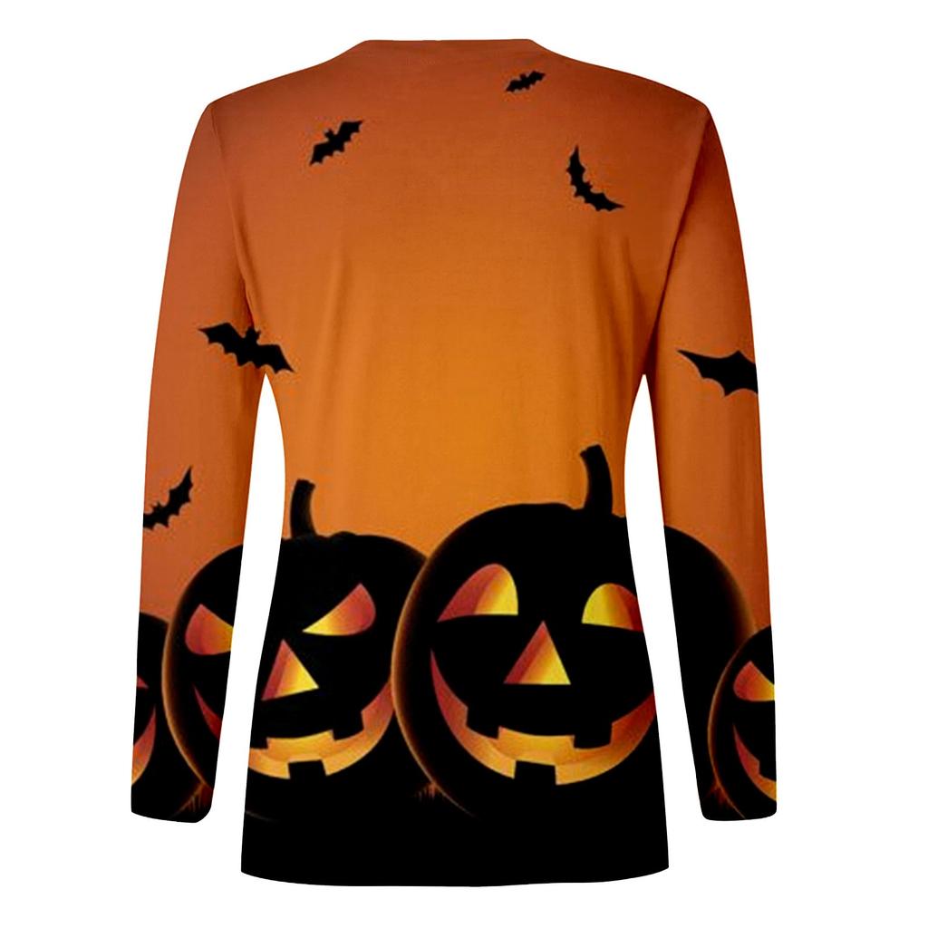 Dames avslappet mote Halloween-trykk langermet genser T-skjorte topp