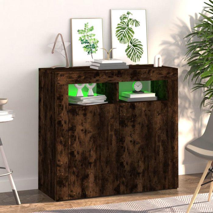 VidaXL Buffet avec Lumières LED Armoire de Rangement Organisateur de Maison Meuble de Salle de Séjour Salon Intérieur Chêne 815729