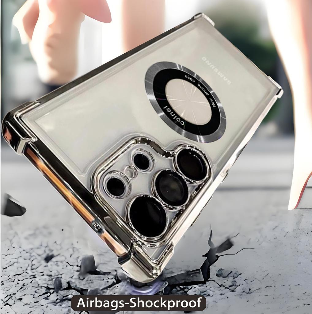 Suitable for Samsung S25 Ultra Mobile Phone Case Magnetic Absorption A55 Airbag Electroplating Transparent S24 Magnifying Glass S22 Protective Case