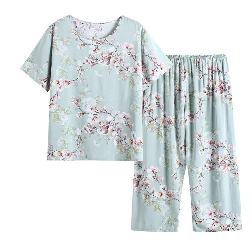Women's Summer Suits, Casual Plus Size Artificial Cotton Short-sleeved Middle-aged Mother Pajamas, Homewear