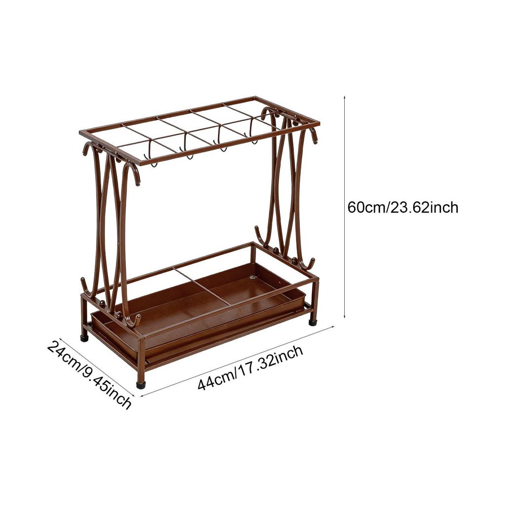 Compact Umbrella Stand with Drip Tray, Multifunctional And Metal Storage for Hotel Entrance.